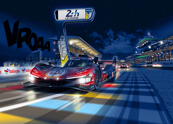Puzzle Dessin Ferrari 499P Hypercar Le Mans 2026 Totem Michelin Nuit