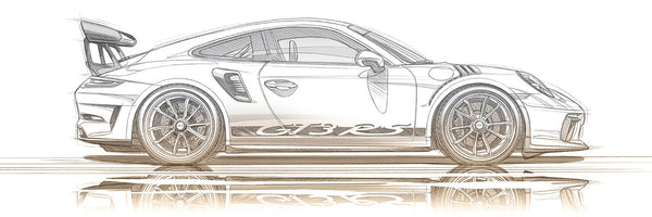 Dessin PORSCHE 991 GT3 RS - Profil Crayon - Guillaume Lopez - Illustrateur automobile et sports mécaniques