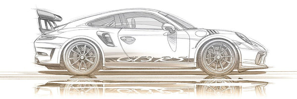 Dessin PORSCHE 991 GT3 RS - Profil Crayon - Guillaume Lopez - Illustrateur automobile et sports mécaniques
