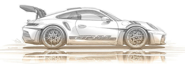 Dessin PORSCHE 992 GT3 RS - Profil Crayon - Guillaume Lopez - Illustrateur automobile et sports mécaniques