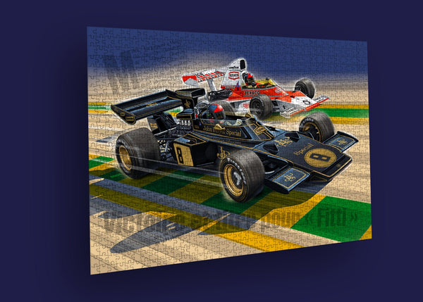 Puzzle Dessin Emerson FITTIPALDI - Lotus 72D - McLaren M23 - BRAZIL - Guillaume Lopez - Illustrateur automobile et sports mécaniques