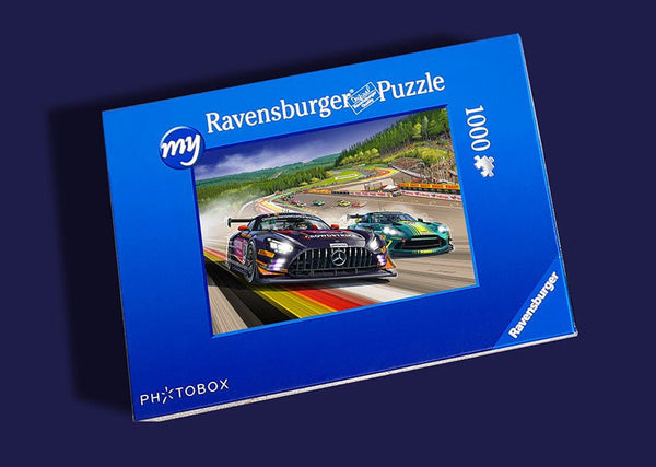 Puzzle MERCEDES - ASTON MARTIN 24 HEURES DE SPA 2025 Chicane - Ligne de Départ - Guillaume Lopez - Illustrateur automobile et sports mécaniques