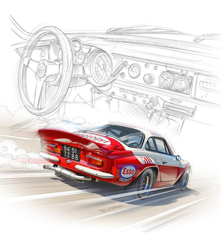 ALPINE A110 Groupe IV + Cockpit Crayon - Guillaume Lopez - Illustrateur automobile et sports mécaniques