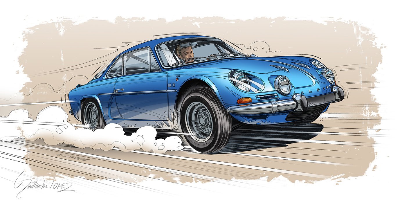 Peinture ALPINE A110 bleue trois quart avant - Guillaume Lopez 