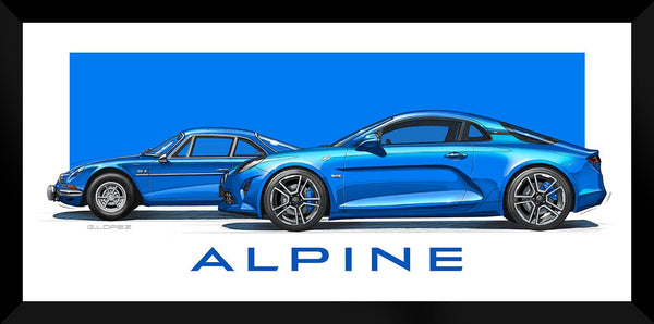 Peinture ALPINE A110 Old & New Profil - Voitures Alpine bleues sur fond bleu - Guillaume Lopez