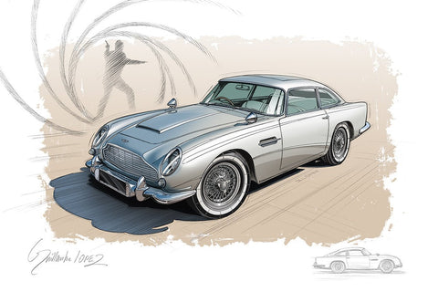 ASTON MARTIN DB5 James Bond - Guillaume Lopez - Illustrateur automobile et sports mécaniques