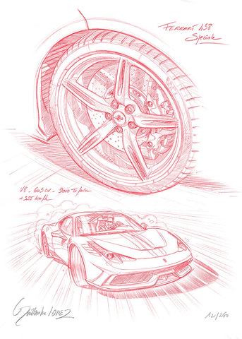 FERRARI 458 Speciale Action + Roue - Guillaume Lopez - Illustrateur automobile et sports mécaniques