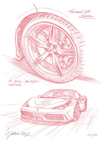 FERRARI 458 Speciale + Roue - Guillaume Lopez - Illustrateur automobile et sports mécaniques