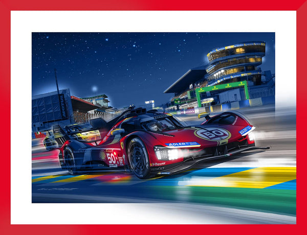 Peinture Ferrari 499P - 24h du Mans - Illustration couleur de nuit bord rouge