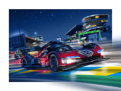 Peinture FERRARI 499P Guillaume Lopez - 24 heures du Mans - Illustration de nuit