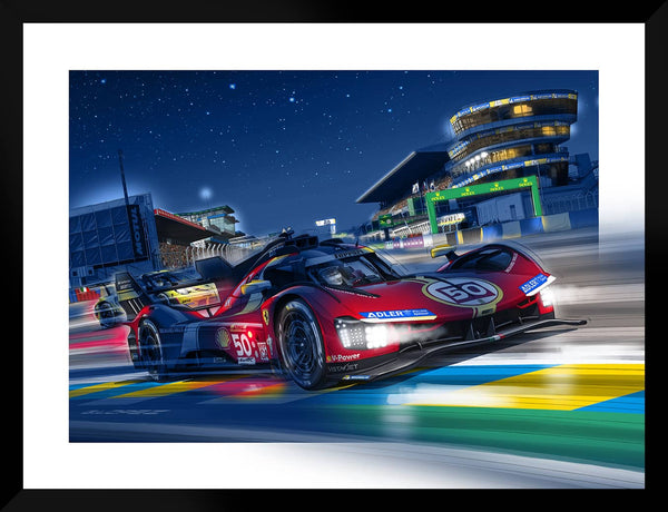 Peinture FERRARI 499P - 24H du Mans - Illustration de nuit - bord noir