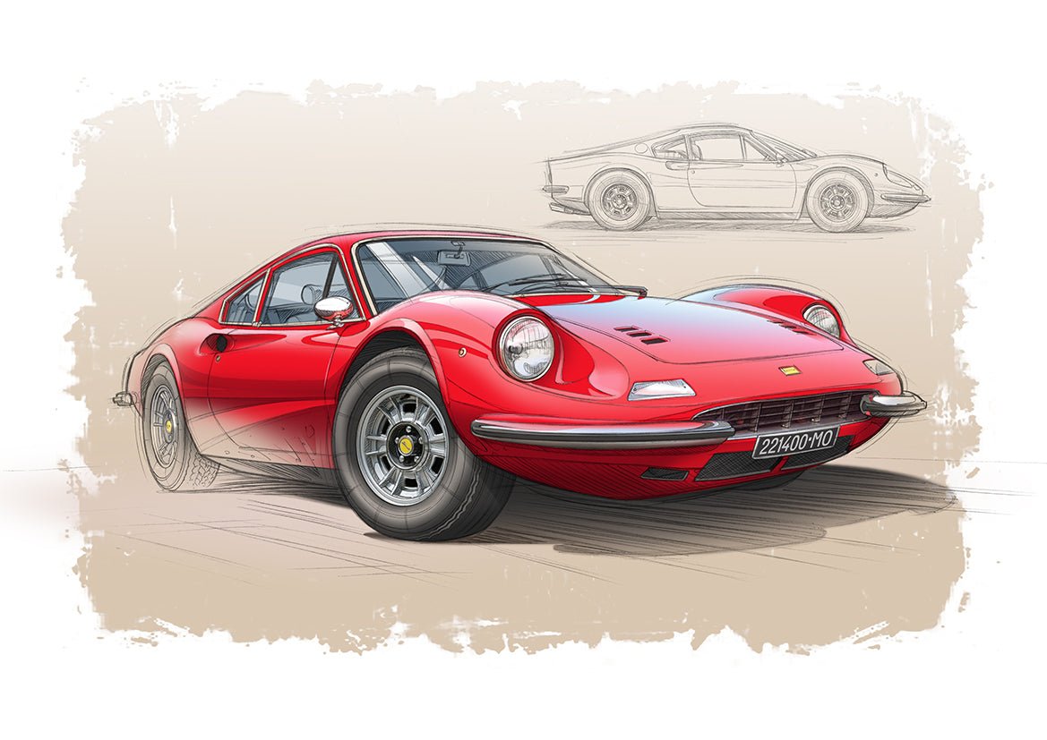 Peinture FERRARI Dino 246 GT - Mythic automotive art painting - Guillaume Lopez