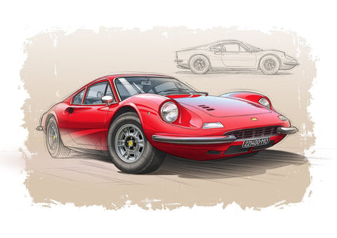 FERRARI Dino 246 GT - Guillaume Lopez - Illustrateur automobile et sports mécaniques