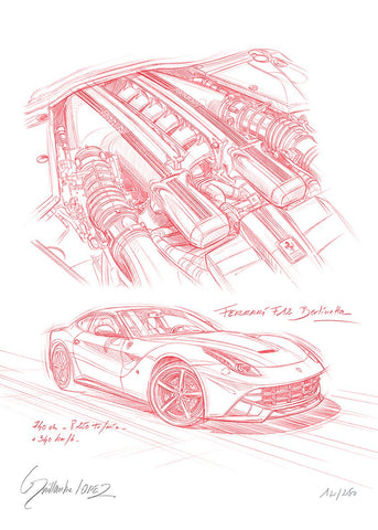 FERRARI F12 + Moteur - Guillaume Lopez - Illustrateur automobile et sports mécaniques