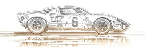 FORD GT 40 Profil Crayon Jacky Ickx - Guillaume Lopez - Illustrateur automobile et sports mécaniques