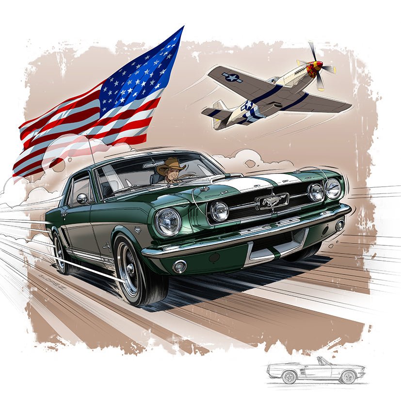 Peinture FORD Mustang + Avion + Drapeau USA - Pinter Guillaume Lopez