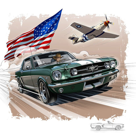 FORD Mustang Avion Drapeau - Guillaume Lopez - Illustrateur automobile et sports mécaniques