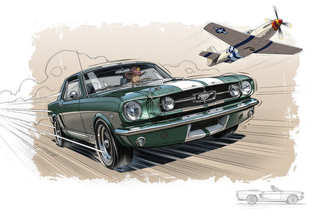 FORD Mustang Avion - Guillaume Lopez - Illustrateur automobile et sports mécaniques