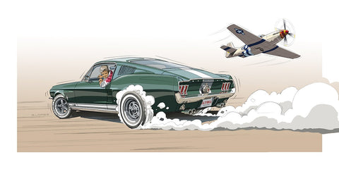 FORD Mustang Burn Avion - Guillaume Lopez - Illustrateur automobile et sports mécaniques