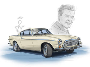 Peinture SERIE TV LE SAINT - Volvo p1800 Roger Moore - format 945 x 709