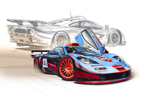 Paint McLAREN F1 GTR Le Mans 1997 - Dessin crayon en fond - Peinture Guillaume Lopez