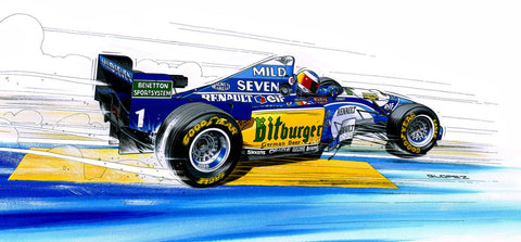 Michael SCHUMACHER Benetton Renault F1 1995 - Guillaume Lopez - Illustrateur automobile et sports mécaniques
