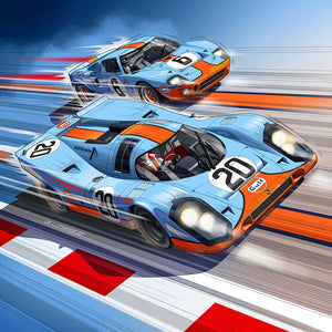 Peinture voiture PORSCHE 917-FORD GT 40 Gulf - Artiste peintre Guillaume Lopez 