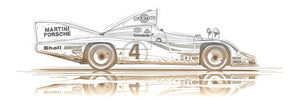 Dessin art crayon PORSCHE 936 Profil Crayon Jacky ICKX - peintre Guillaume Lopez