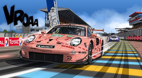PORSCHE 991 Pink Pig Le Mans 2018 - Guillaume Lopez - Illustrateur automobile et sports mécaniques