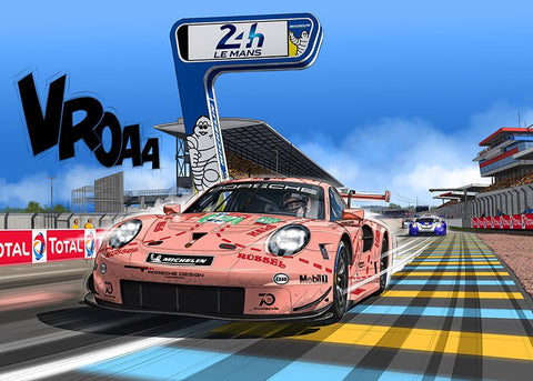 Peinture Puzzle Porsche 911 RSR Pink Pig Le Mans - Peintre Guillaume Lopez