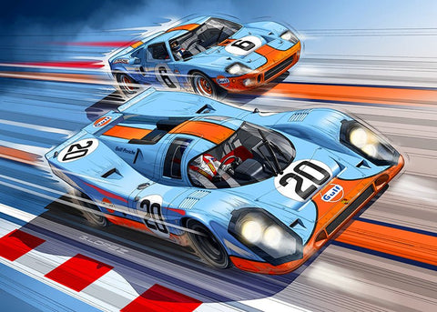 Puzzle Porsche 917 - Ford GT40 GULF - Guillaume Lopez - Illustrateur automobile et sports mécaniques