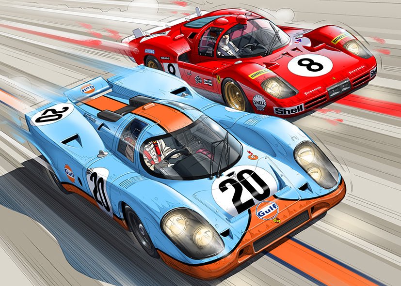 Peinture Puzzle Porsche 917 vs Ferrari 512 S - Guillaume Lopez