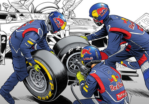 RED BULL F1 Pitsop 2013 - Guillaume Lopez - Illustrateur automobile et sports mécaniques